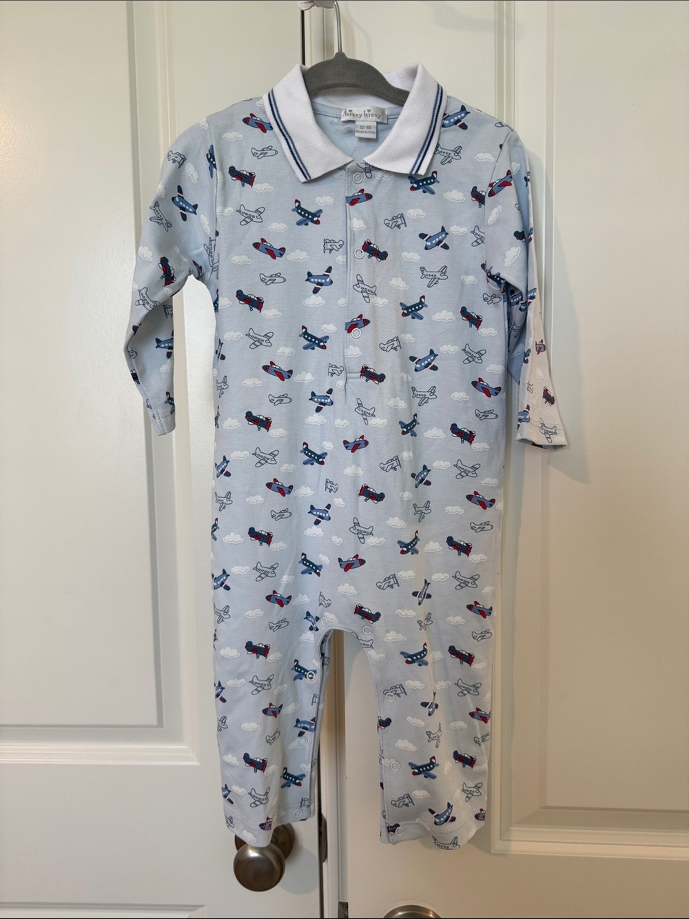 Kissy Kissy Light Blue Polo Romper with Red & Navy Airplanes